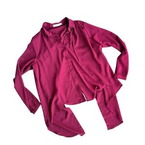 Red Sheer Flowy Layered Button Down Shirt